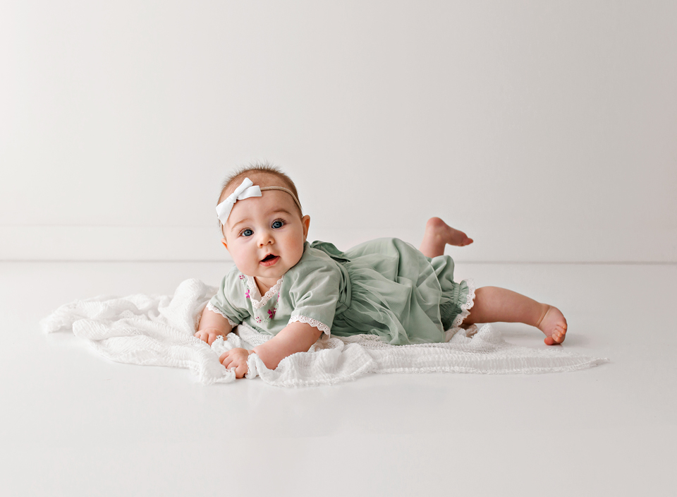 simple 6 month old session in white studio