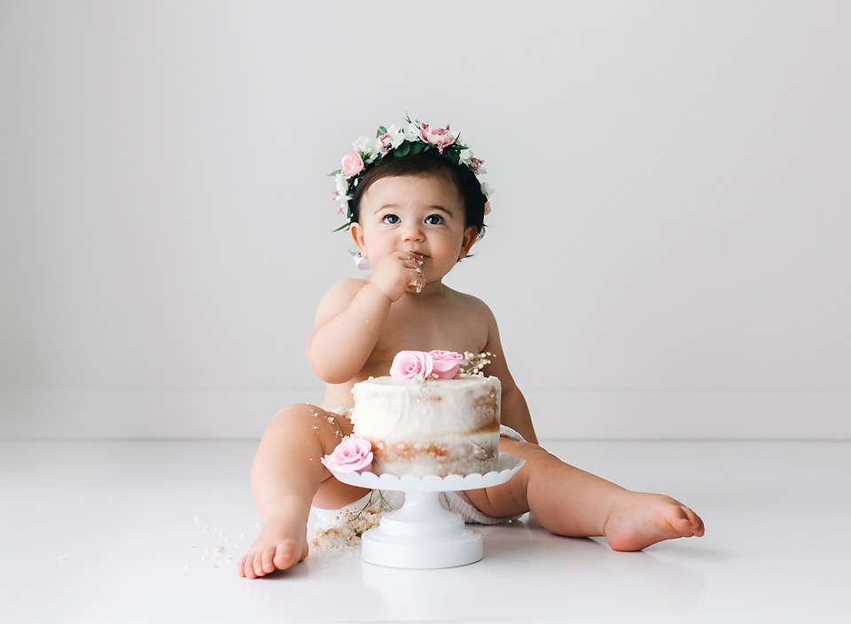 cake smash floral crown naked cake mississippi photography