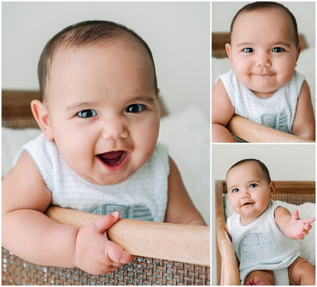 six month old baby boy sitting in chair