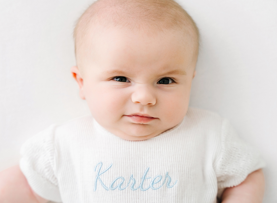 Funny expression of a 4 month old baby. Baby Photographer between Jackson and Meridian Mississippi.